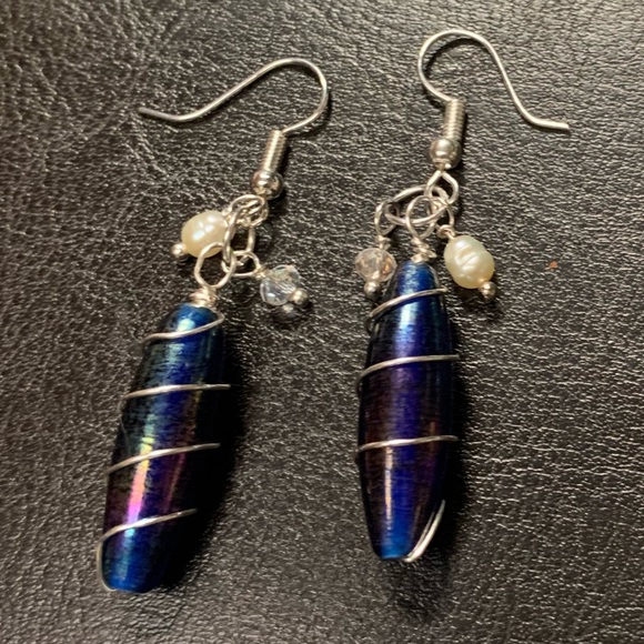 ❤️5/$15 Iridescent Ceramic Wire Wrapped Handcrafted Silver Earrings - Picture 2 of 4